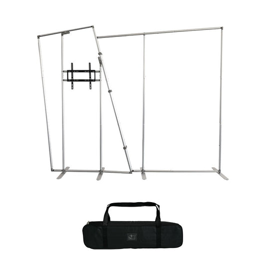 Dual Trapezoid Backdrop with TV Rack